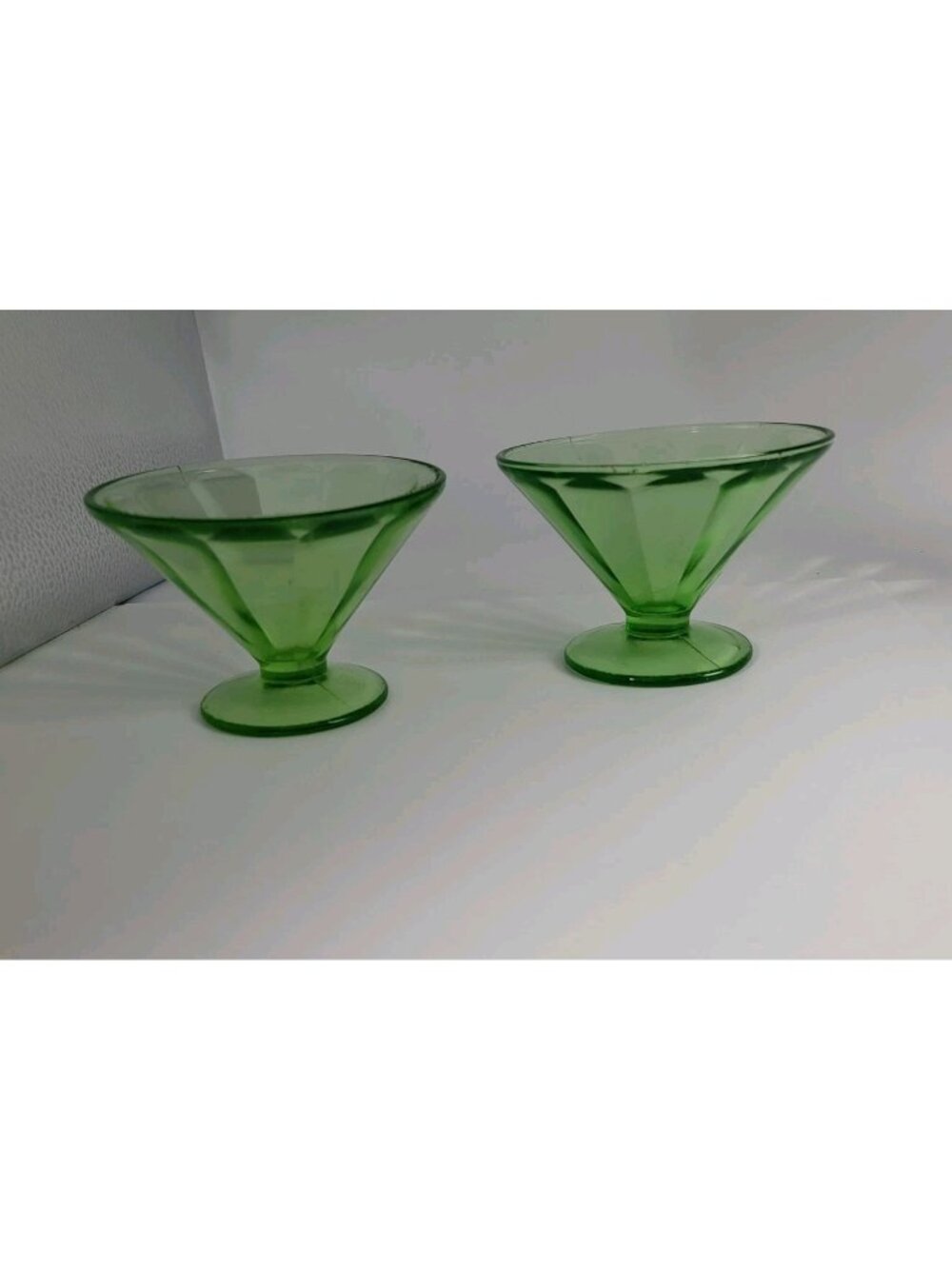 2 Vintage Federal Glass Sherbet Dish Uranium Green Depression 1920's ice cream